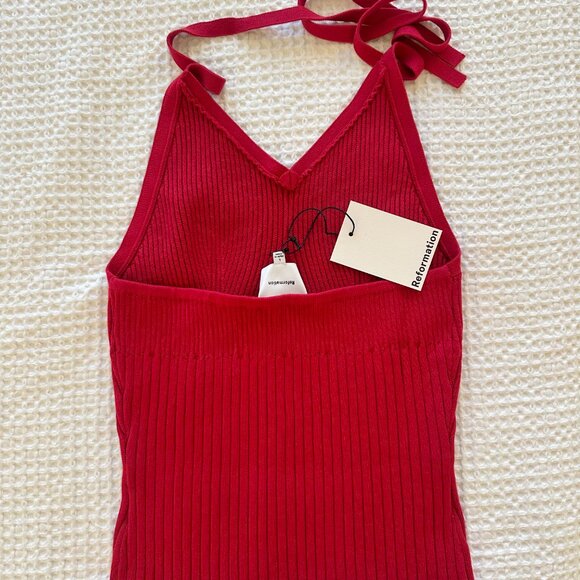Reformation Delia Ribbed Halter Top in Lipstick NWT - Picture 2 of 7